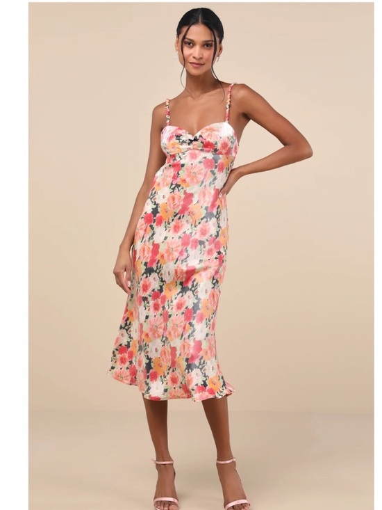 Lulus Dresses & Skirts - Lulu's Floral Midi Slip Dress in Pink, Coral, Yellow